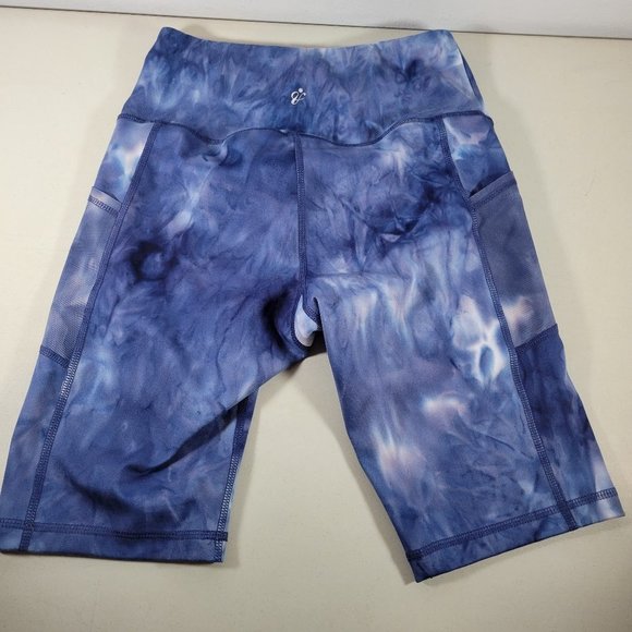 Women's A Core Spandex Blue Tie Die Biker Work Out Shorts - Size Small 23" Waist - Picture 2 of 6
